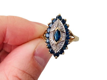 Vintage 9ct Gold Sapphire & Diamond Ring