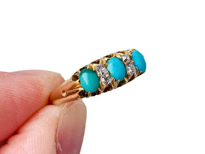 Antique 18ct Gold Turquoise & Diamond Ring