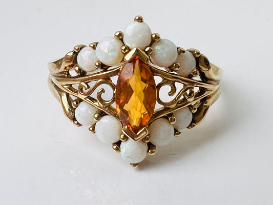 9ct Gold Citrine & Opal Ring
