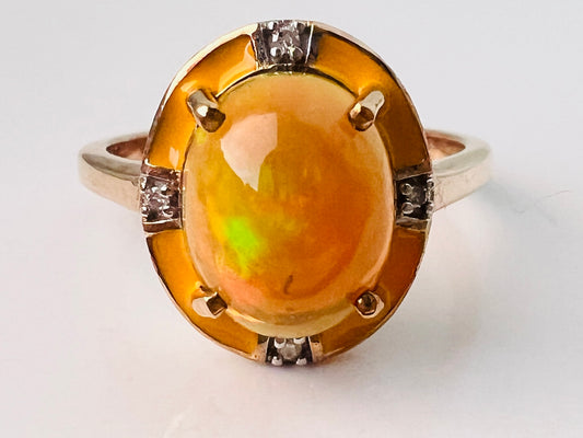 9ct Gold Opal & Diamond Ring