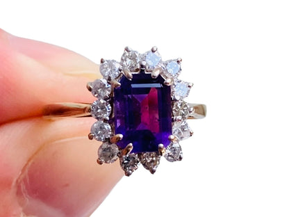 9ct Gold Amethyst & Diamond Ring