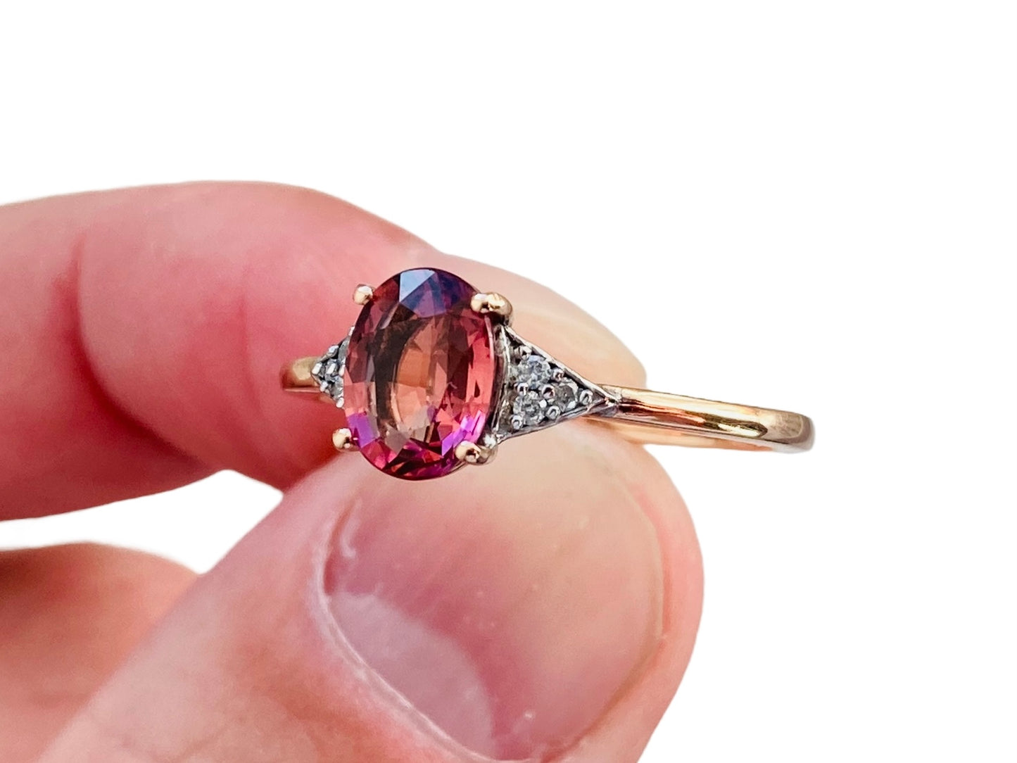 9ct Gold Pink Tourmaline & Diamond Ring