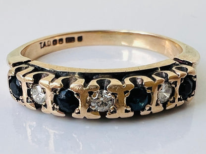 Vintage 9ct Gold Sapphire & Diamond Ring