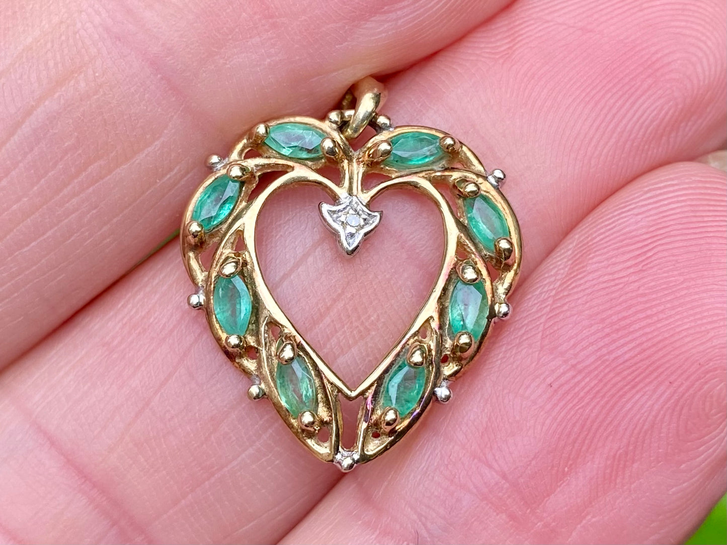 9ct Gold Emerald & Diamond Pendant