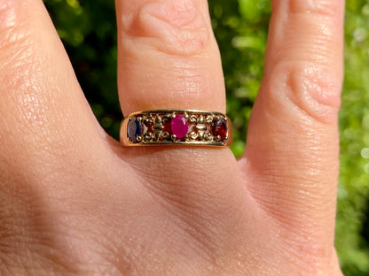 9ct Gold Sapphire, Ruby & Garnet Ring