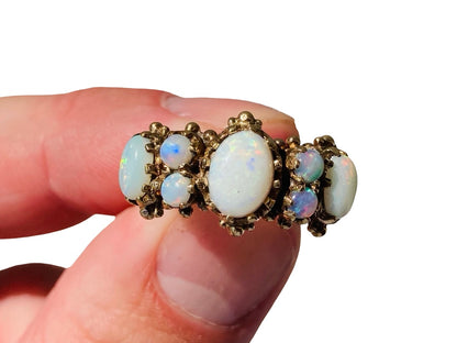 Vintage 9ct Gold Opal & Diamond Ring