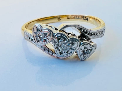 Antique 18ct Gold Three-Stone Diamond Heart Ring
