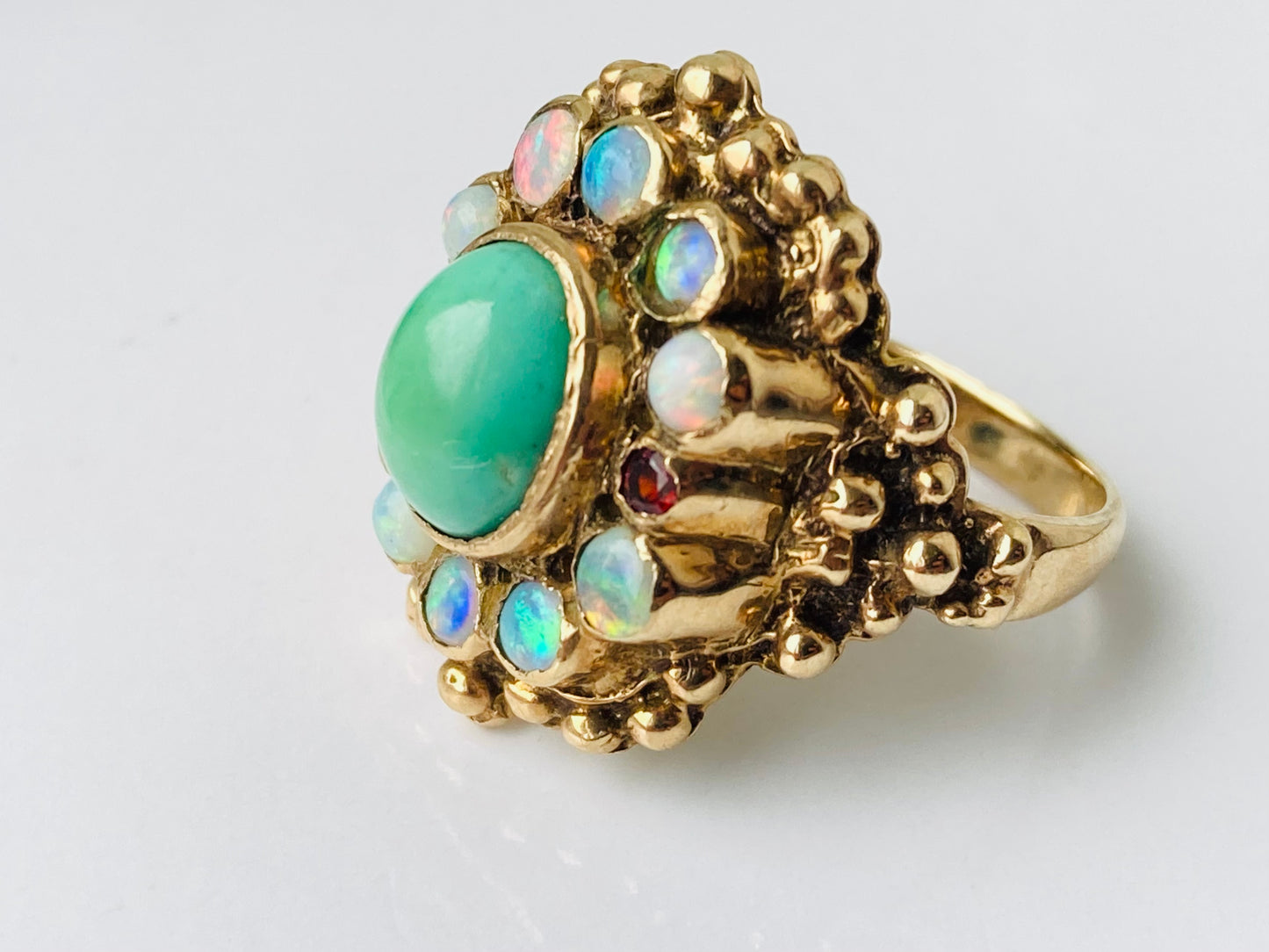 Vintage 9ct Gold Turquoise, Opal & Garnet Ring