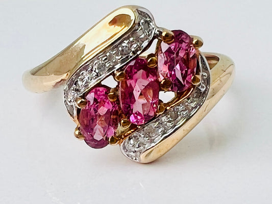 9ct Gold Pink Tourmaline & Diamond Ring