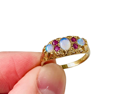 9ct Gold Opal & Ruby Ring