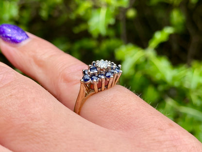 Vintage 9ct Gold Sapphire & Diamond Ring