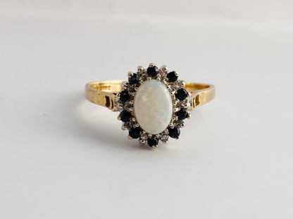 9ct Gold Opal, Sapphire & Diamond Ring