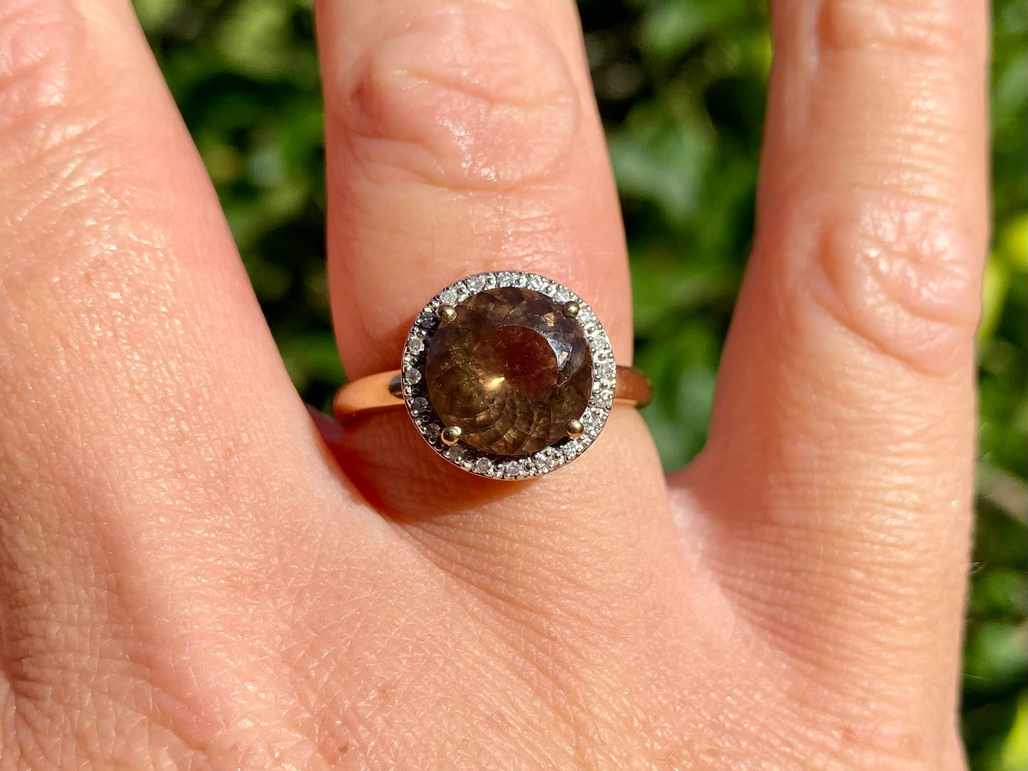 9ct Gold Smoky Quartz & Diamond Ring