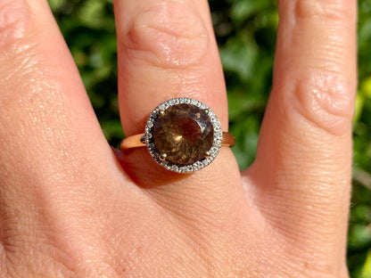 9ct Gold Smoky Quartz & Diamond Ring