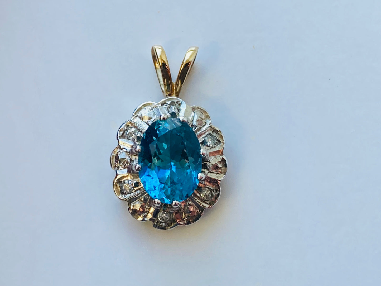 9ct Gold Topaz & Diamond Pendant