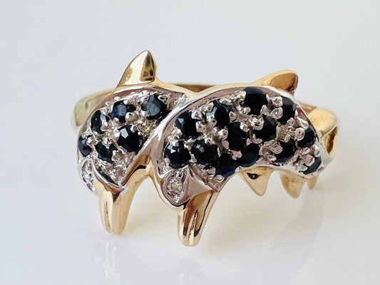 9ct Gold Sapphire & Diamond Dolphin Ring