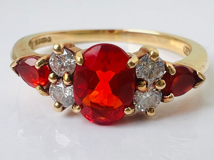 18ct Gold Fire Opal & Diamond Ring