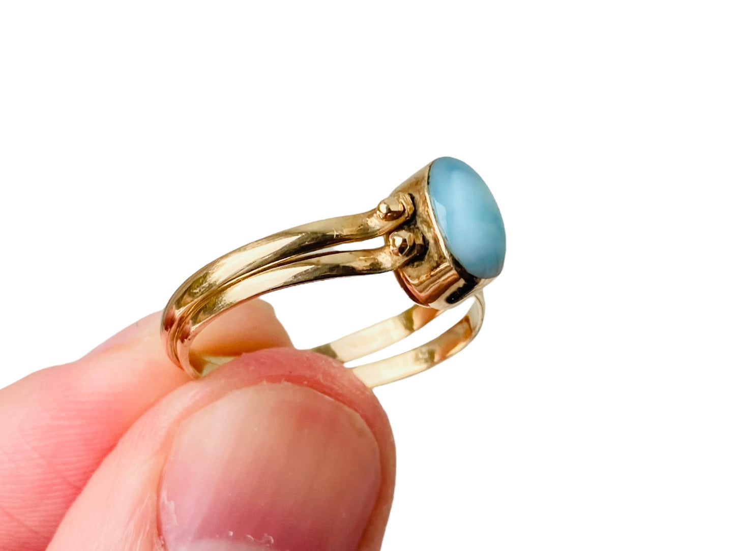 14ct Gold Amber & Larimar Night & Day Flip Ring