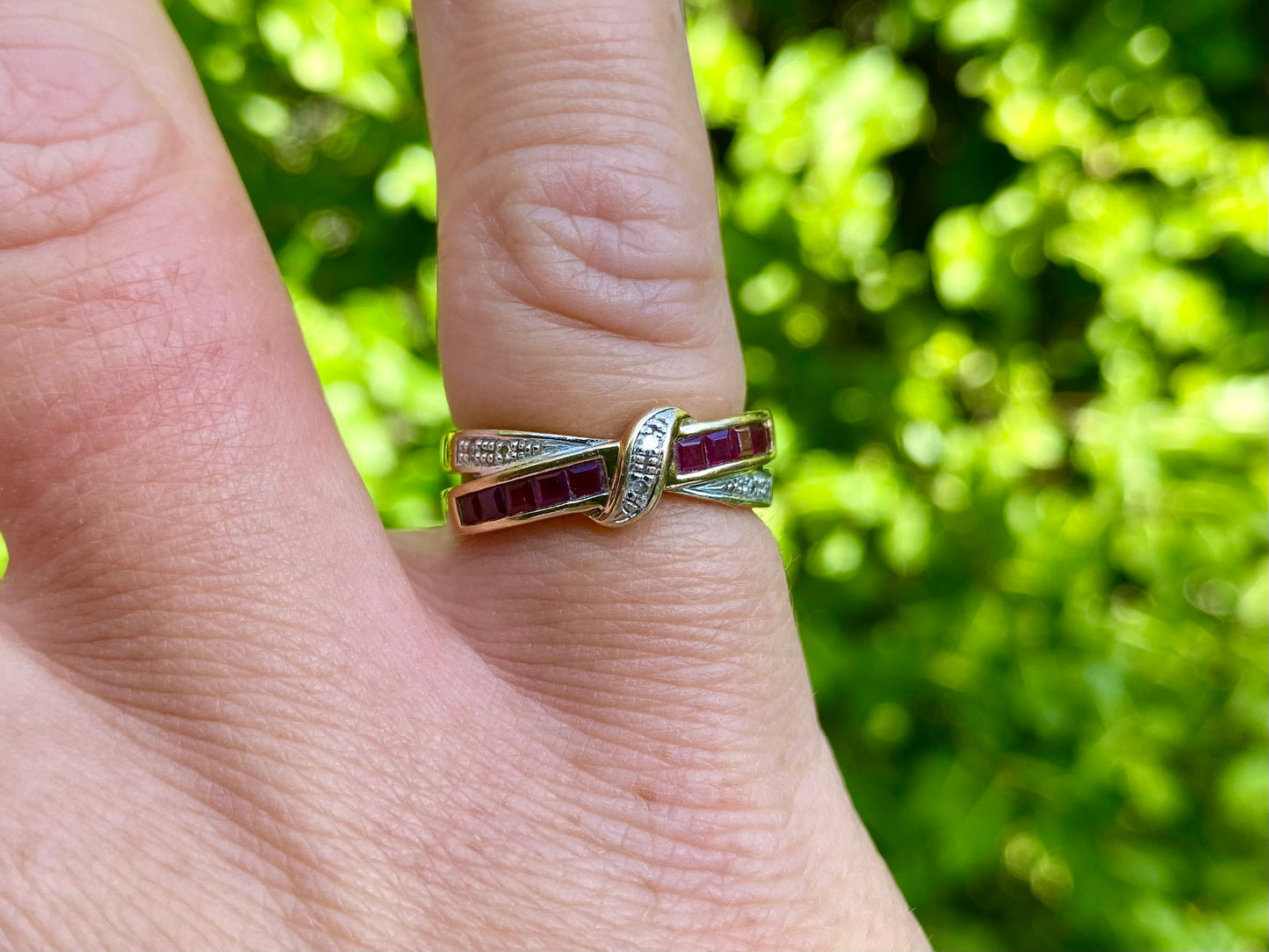 9ct Gold Ruby & Diamond Crossover Ring