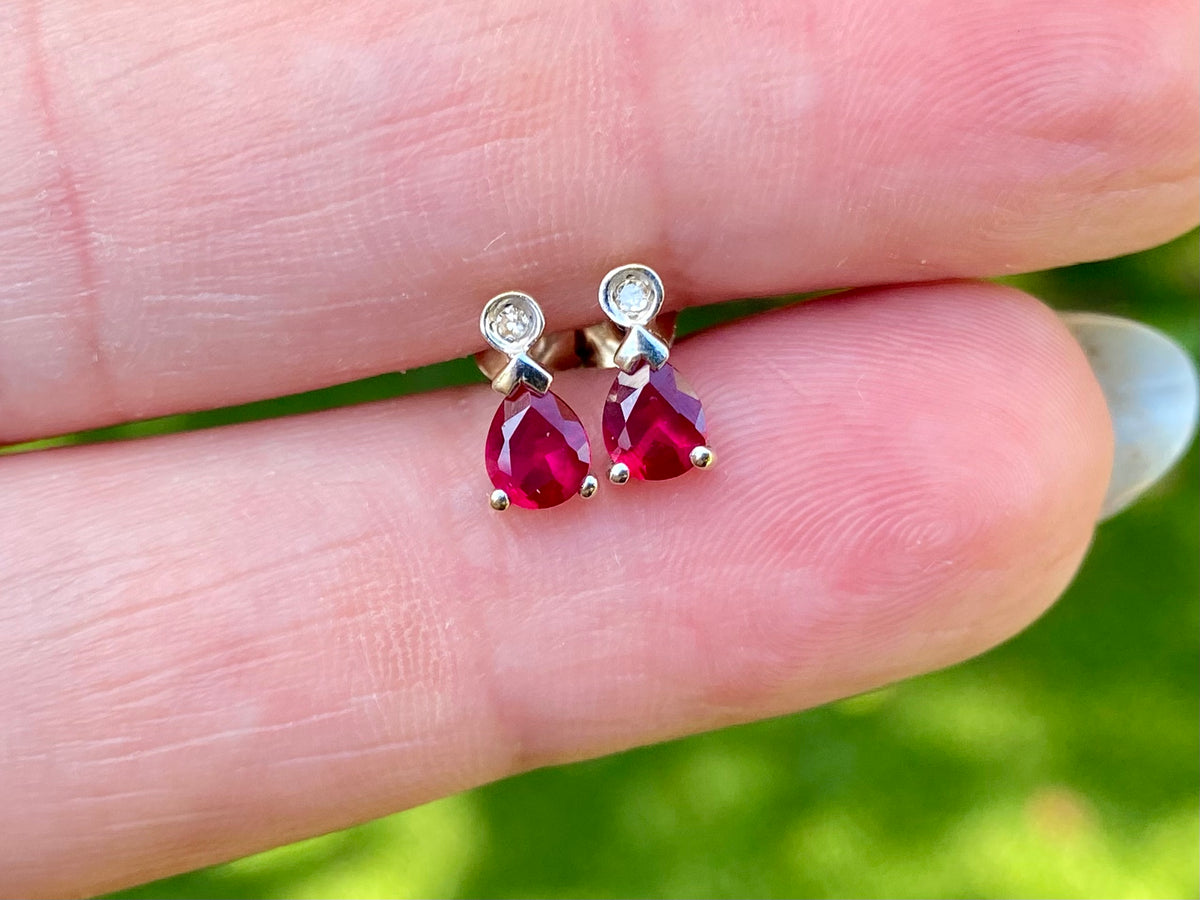 9ct Gold Ruby & Diamond Earrings