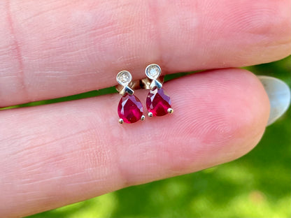 9ct Gold Ruby & Diamond Earrings