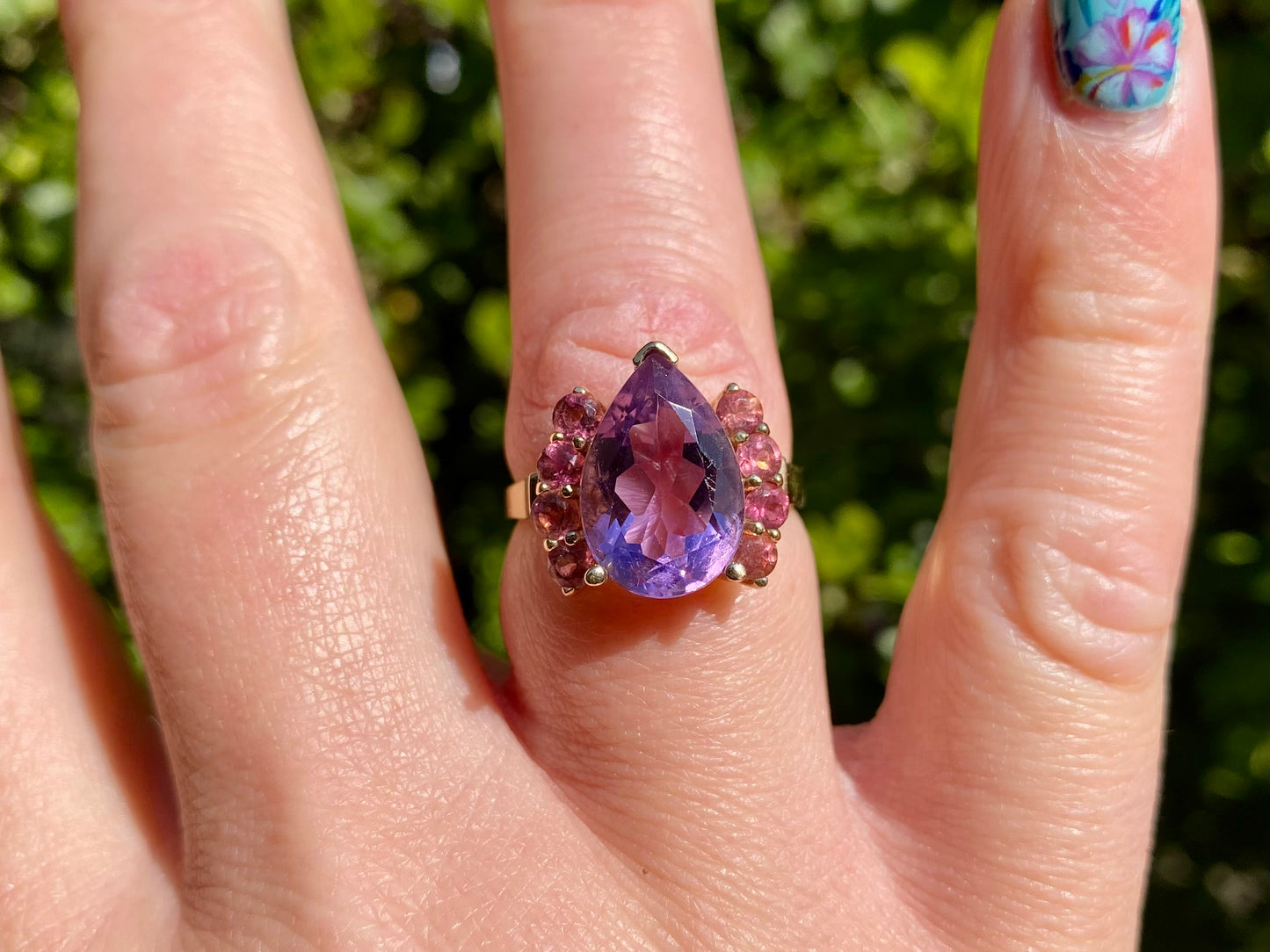 9ct Gold Amethyst & Pink Tourmaline Ring