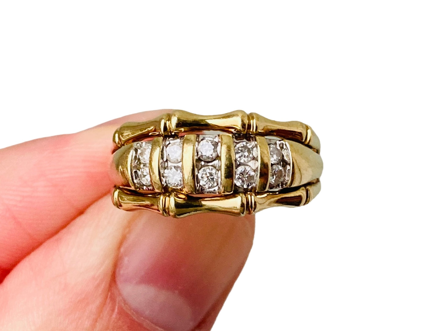 9ct Gold Diamond Bamboo Style Ring