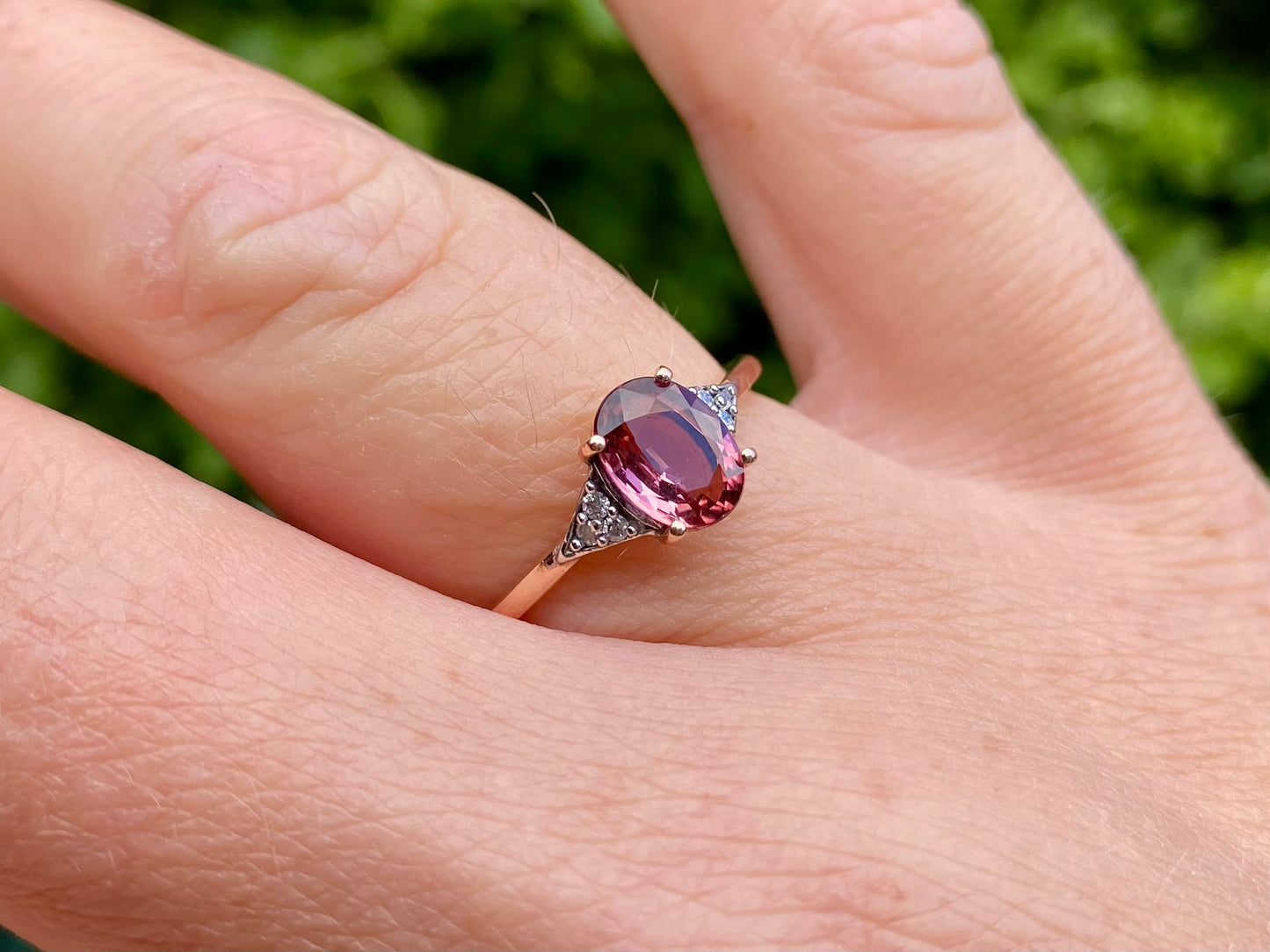 9ct Gold Pink Tourmaline & Diamond Ring