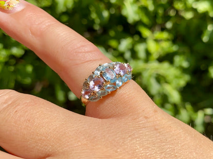 9ct Gold Pink Topaz & Beryl Ring