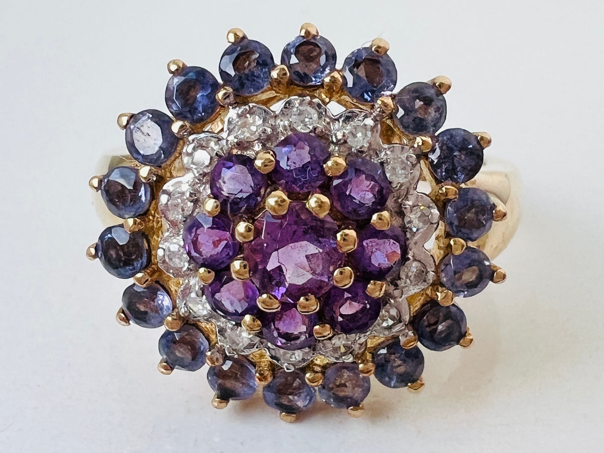 9ct Gold Amethyst, Tanzanite & Diamond Ring