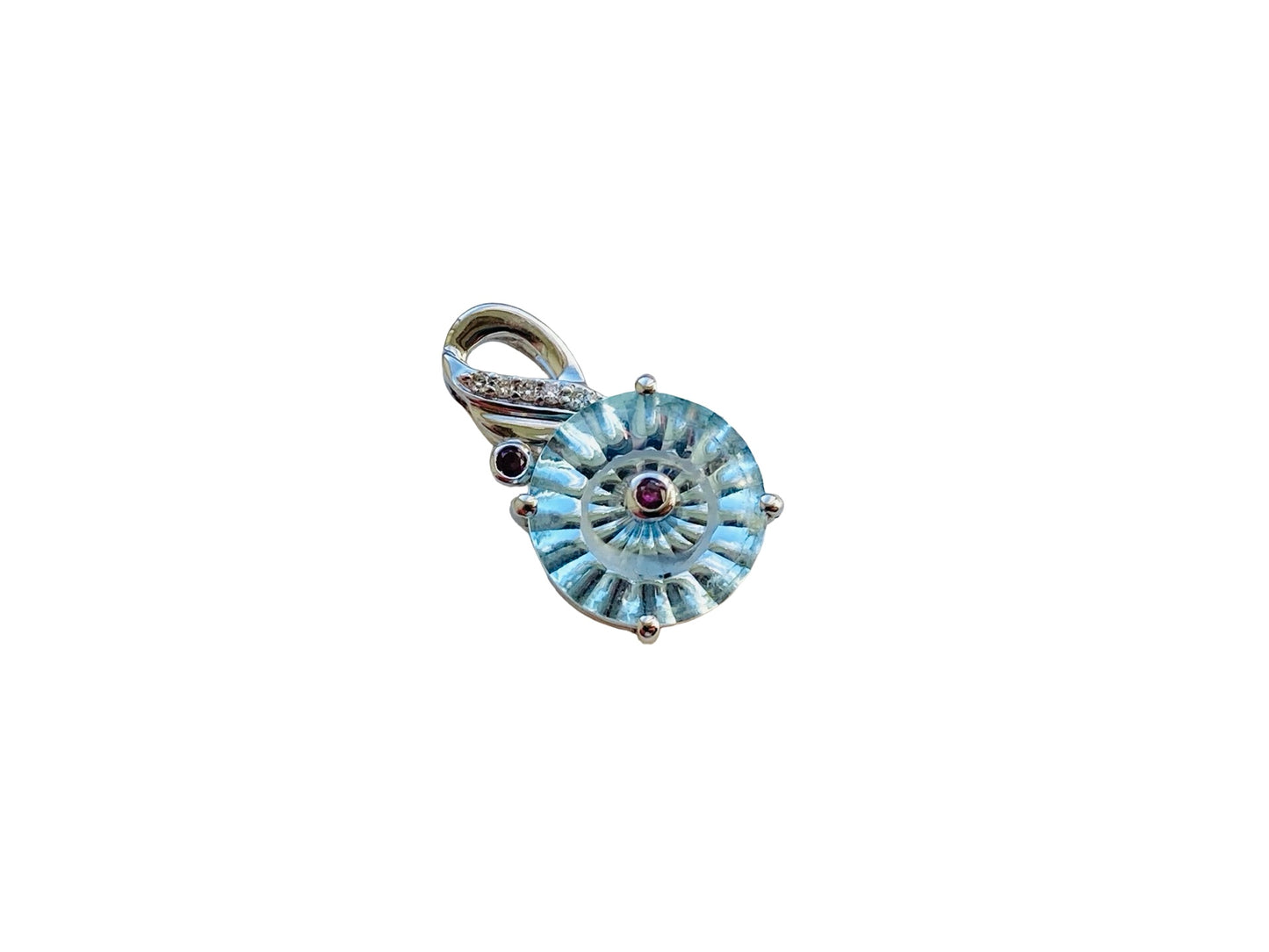9ct Gold Aquamarine, Red & White Diamond Lehrer Pendant