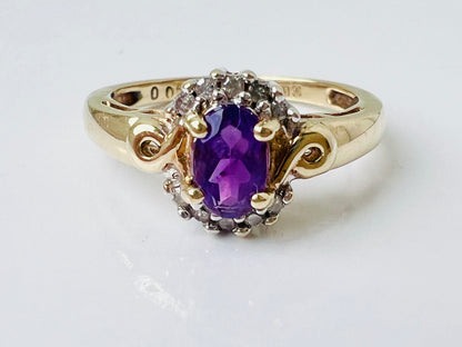 9ct Gold Amethyst & Diamond Ring