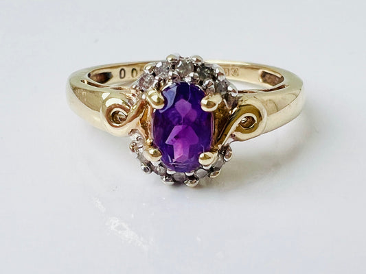 9ct Gold Amethyst & Diamond Ring