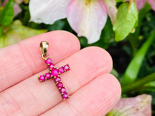 9ct Gold Ruby Cross Pendant