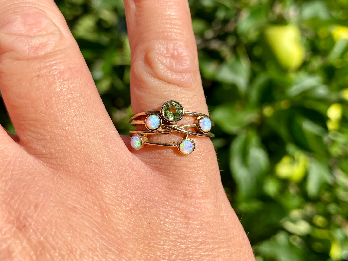 9ct Gold Peridot & Opal Ring