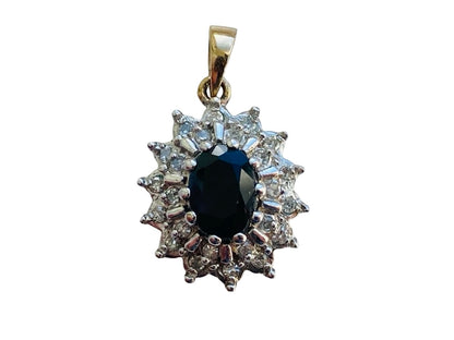 Vintage 9ct Gold Sapphire & Diamond Pendant