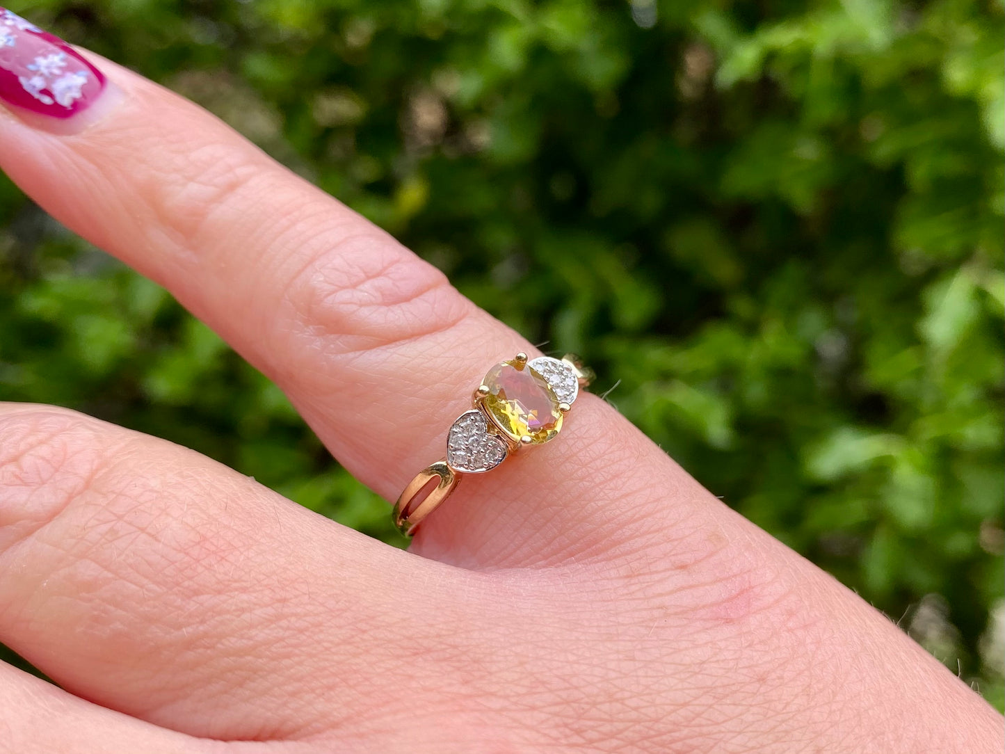 9ct Gold Yellow Fluorite & Diamond Ring