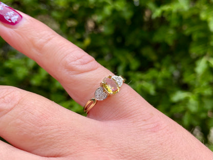 9ct Gold Yellow Fluorite & Diamond Ring
