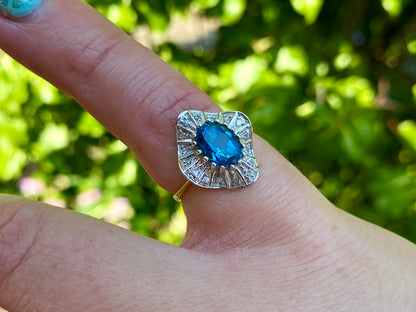 Vintage 9ct Gold Topaz & Diamond Ring