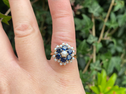 Vintage 9ct Gold Sapphire & Pearl Ring