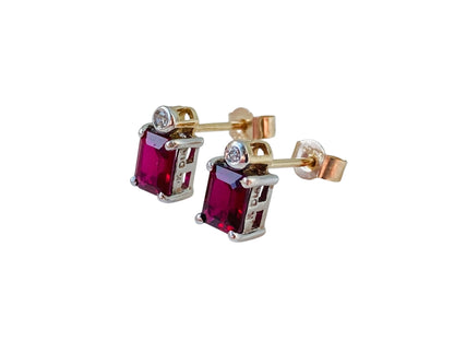 9ct Gold Synthetic Ruby & Diamond Earrings