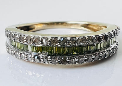 9ct Gold Green & White Diamond Ring