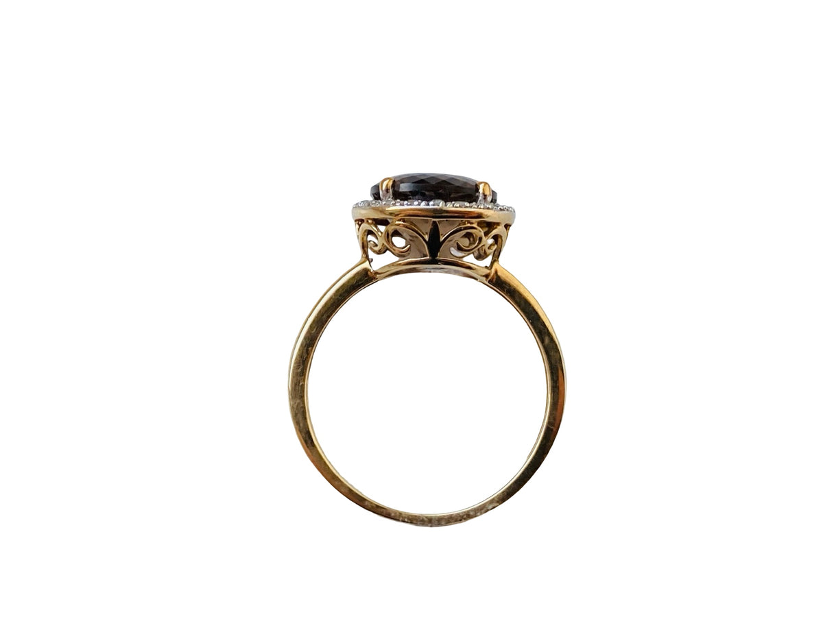 9ct Gold Smoky Quartz & Diamond Ring