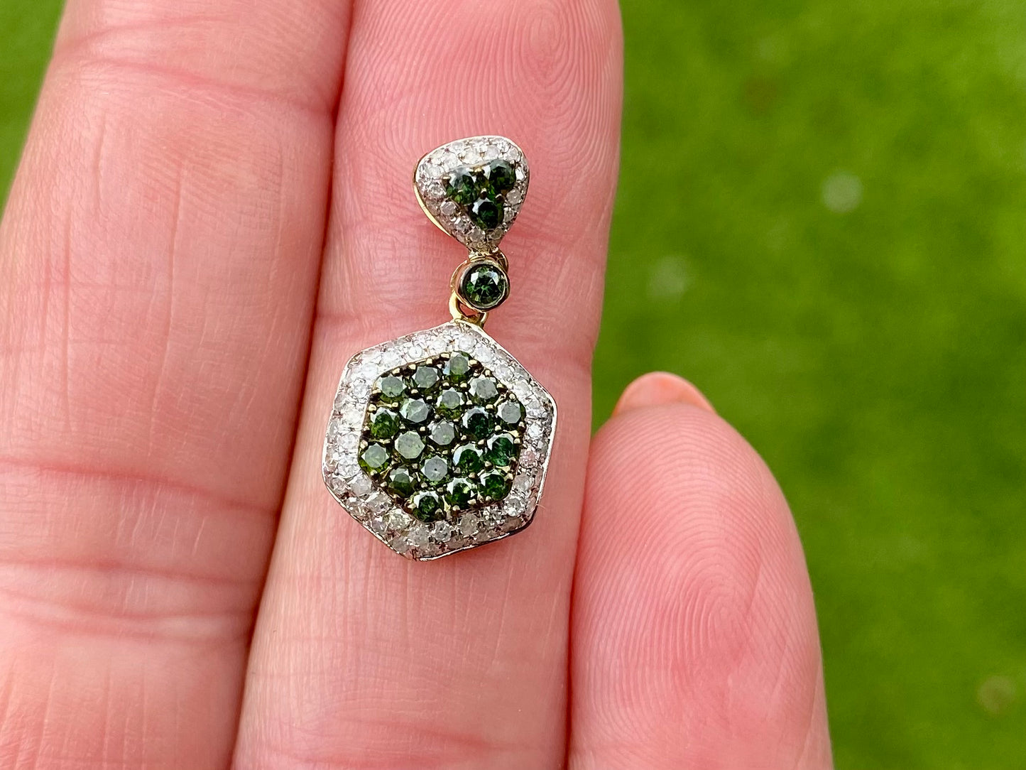 9ct Gold Green & White Diamond Pendant