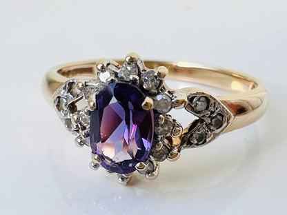 Vintage 9ct Gold Amethyst & Diamond Ring