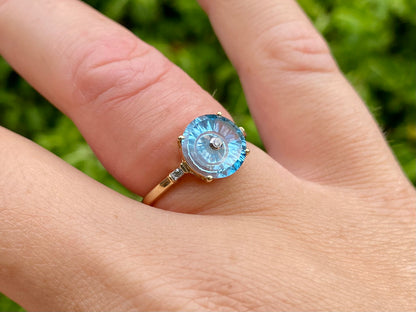 9ct Gold Lehrer Topaz & Diamond Ring