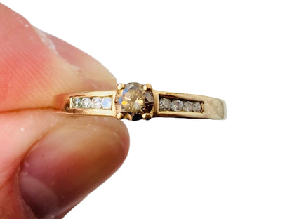 9ct Gold Champagne & White Diamond Ring