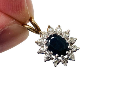 9ct Gold Sapphire & Diamond Pendant