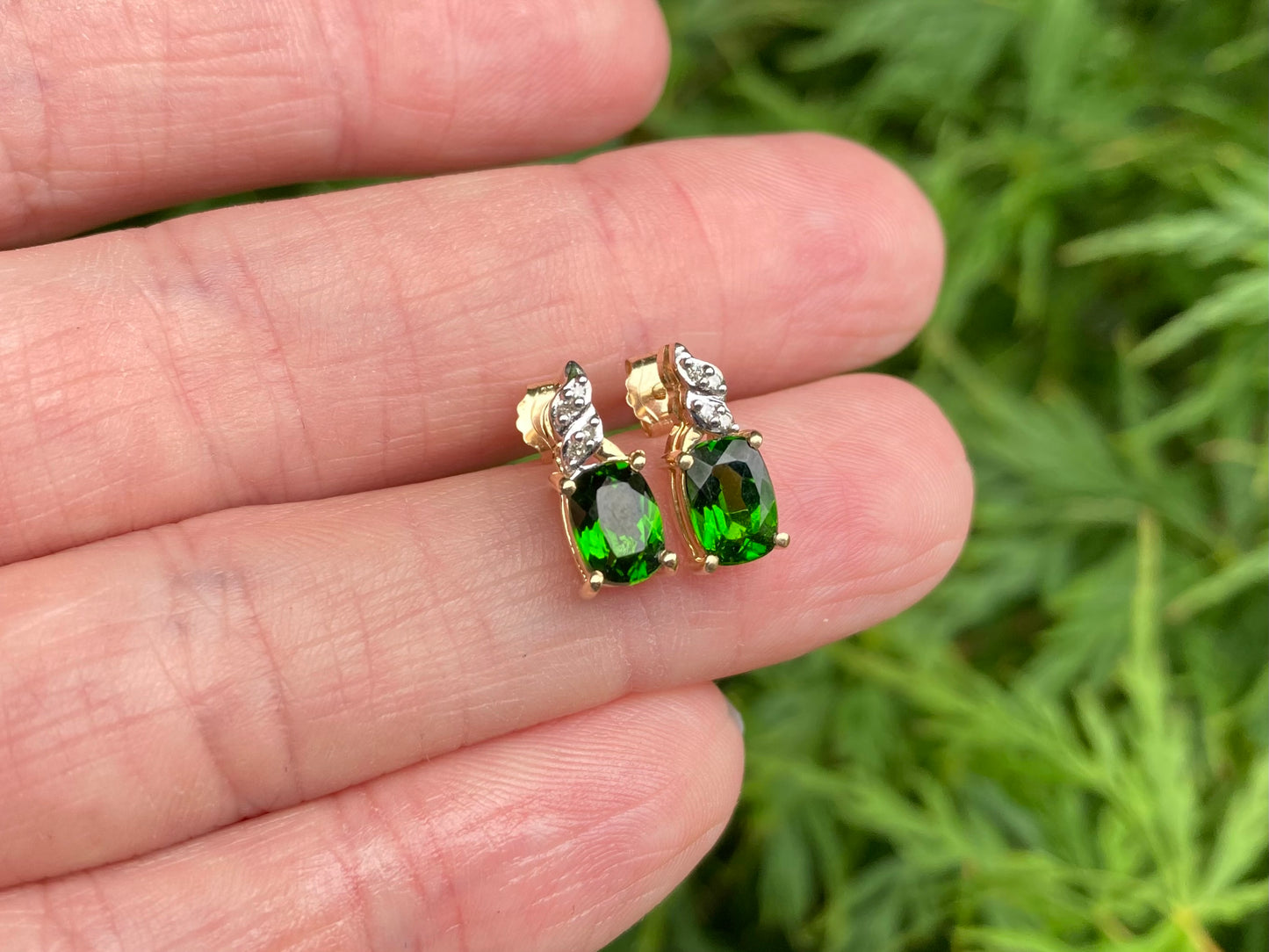 9ct Gold Diopside & Diamond Earrings