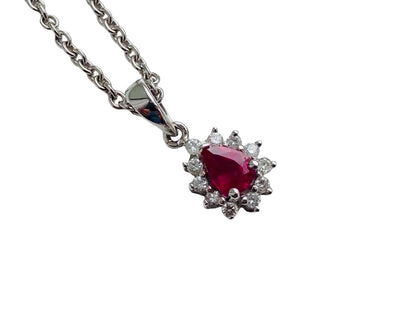 18ct Gold Ruby & Diamond Pendant with Necklace